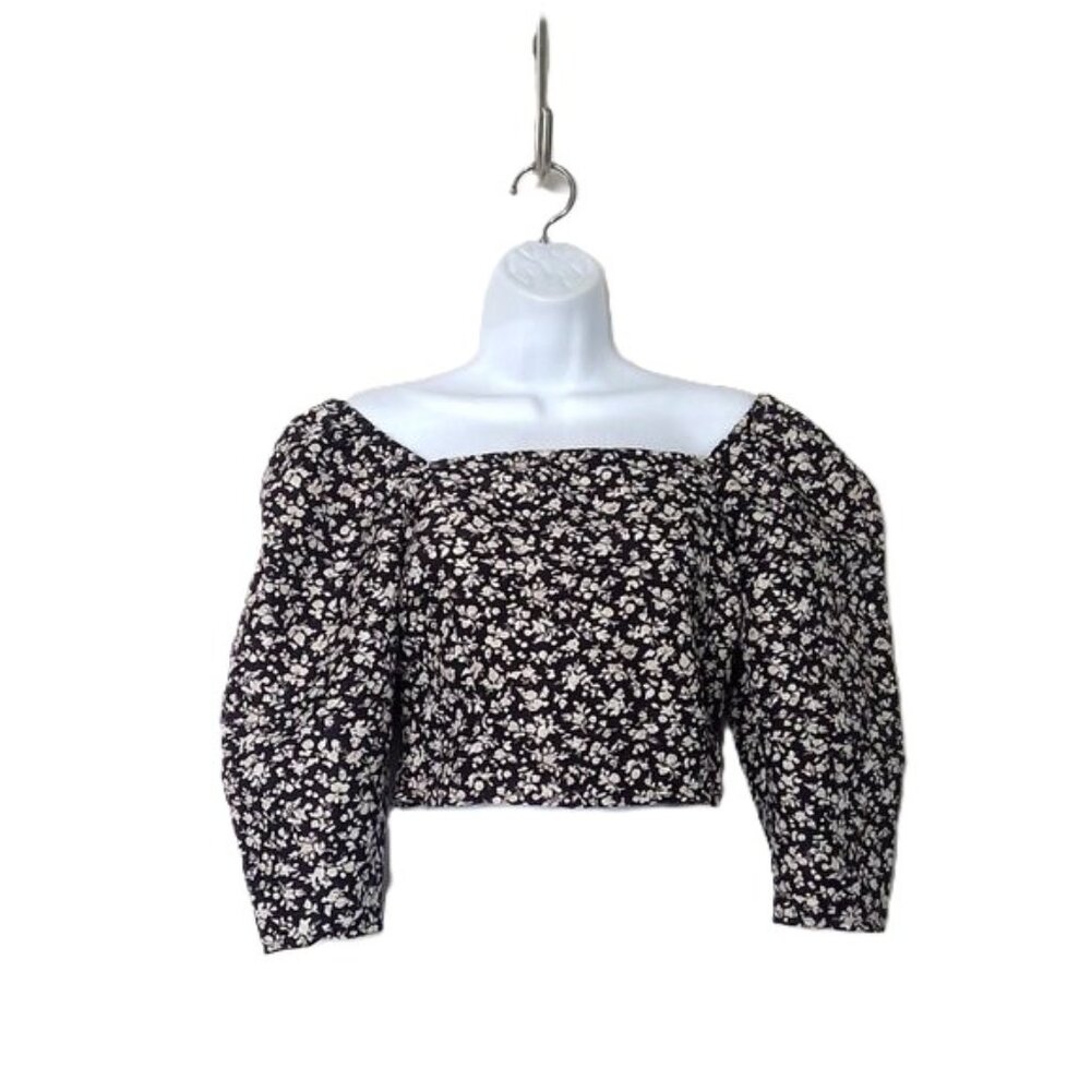 Levi's San Francisco Crop Top Floral Boho 3/4 Sleeve Black & Cream EUC Sz S